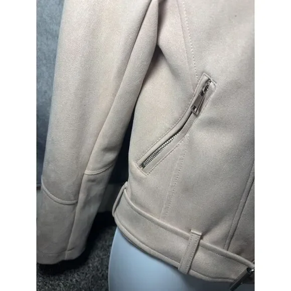 Blush Pink Faux Suede Biker Moto Jacket Size Small - Picture 3 of 6